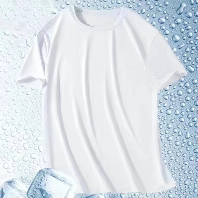 Foreign Trade Ice Silk T-shirt Mens Short-sleeved Summer New Light Mesh Quick-drying Sweatshirt Thin Half-sleeved Cross-border Mens Wear lake blue - Image 5