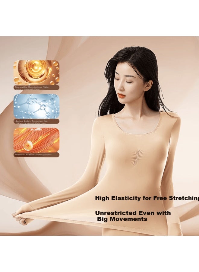 Yangxin Ultra-thin Thermal Base Layer With Chest Pad For Women, Seamless Temperature-regulating Autumn And Winter Underwear Set, Spring And Autumn Inner Wear - Image 3