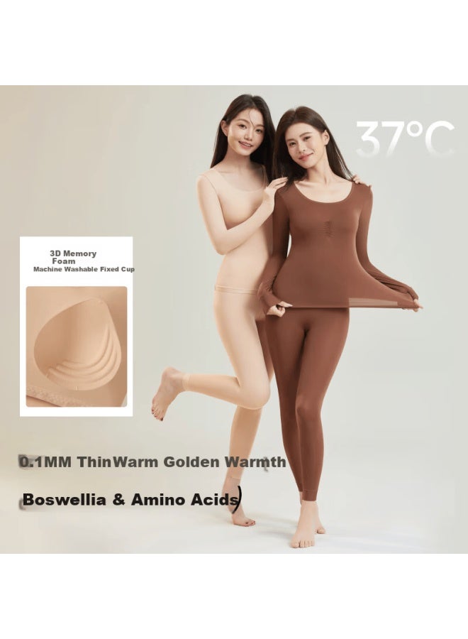 Yangxin Ultra-thin Thermal Base Layer With Chest Pad For Women, Seamless Temperature-regulating Autumn And Winter Underwear Set, Spring And Autumn Inner Wear - Image 2
