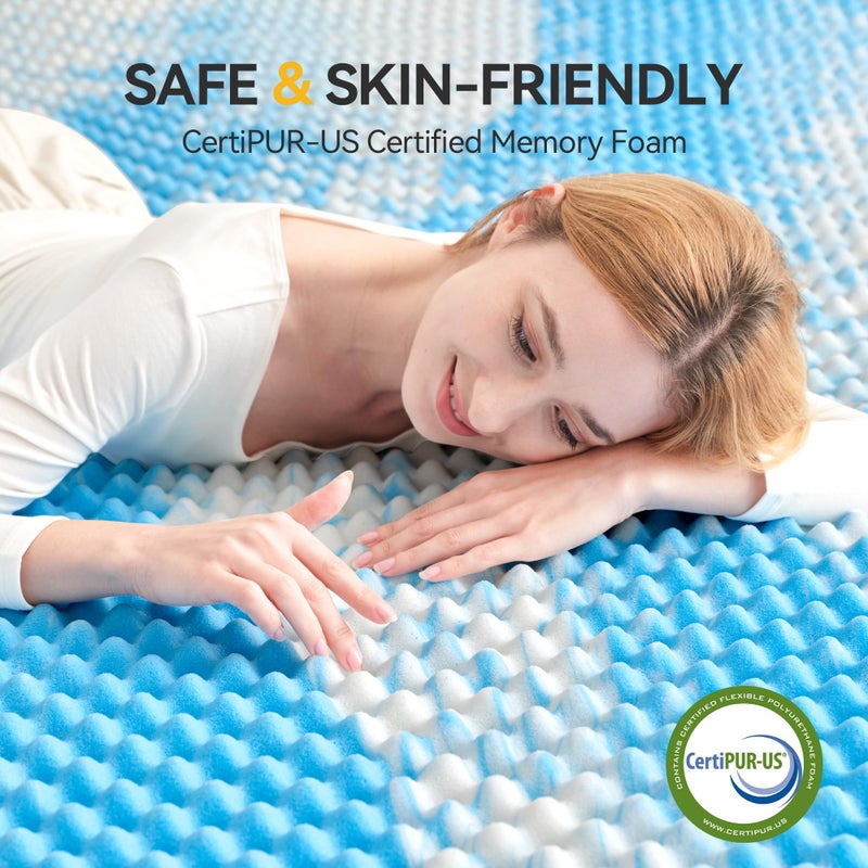 SINWEEK 3 Inch Egg Crate Memory Foam Mattress Topper Queen Size, Soft Mattress Pad for Back Pain Relief, Bed Topper, CertiPUR-US Certified, Blue - Image 4