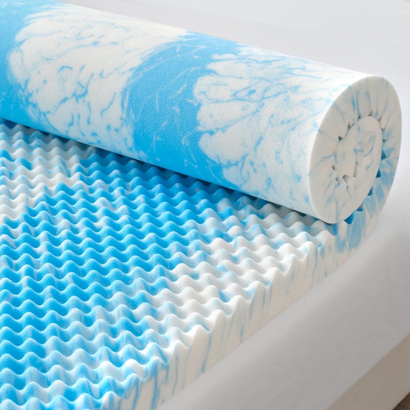 SINWEEK 3 Inch Egg Crate Memory Foam Mattress Topper Queen Size, Soft Mattress Pad for Back Pain Relief, Bed Topper, CertiPUR-US Certified, Blue - Image 1