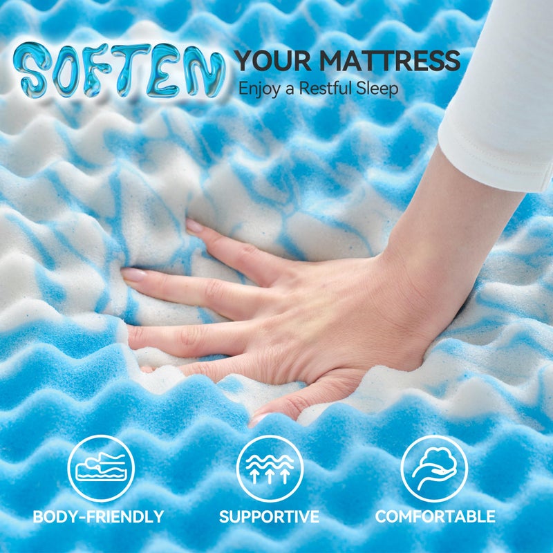 SINWEEK 3 Inch Egg Crate Memory Foam Mattress Topper Queen Size, Soft Mattress Pad for Back Pain Relief, Bed Topper, CertiPUR-US Certified, Blue - Image 5