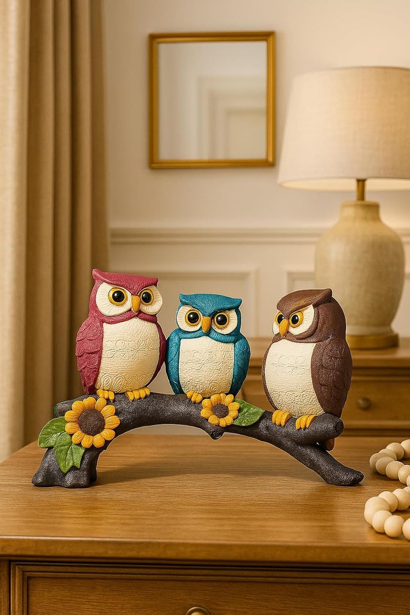 XTORE Beautiful Resin Owl Family Decorative Statue for Home Decor (Pack of 1. Multicolor) - Image 1