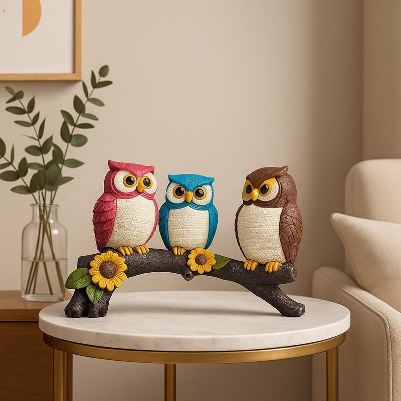 XTORE Beautiful Resin Owl Family Decorative Statue for Home Decor (Pack of 1. Multicolor) - Image 5