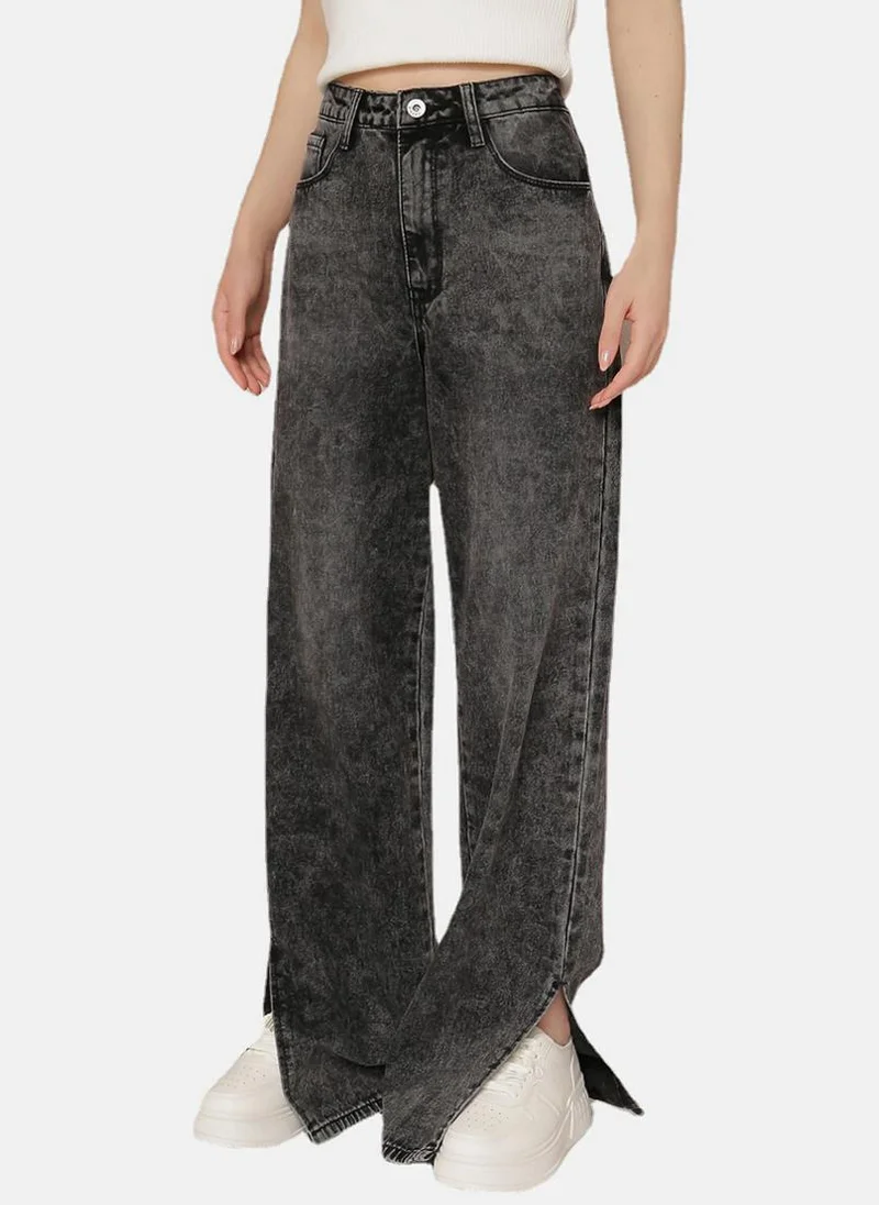 YUNIQEE Black Wide Leg Clean Look High-Rise Jeans