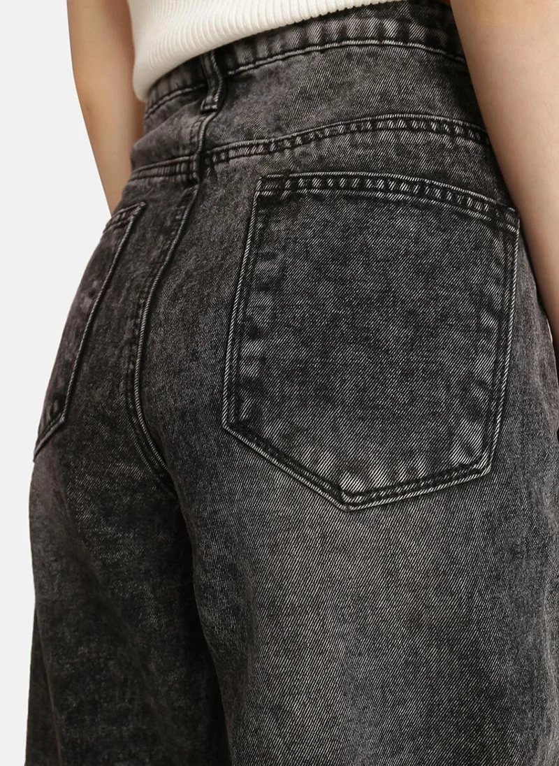 YUNIQEE Black Wide Leg Clean Look High-Rise Jeans