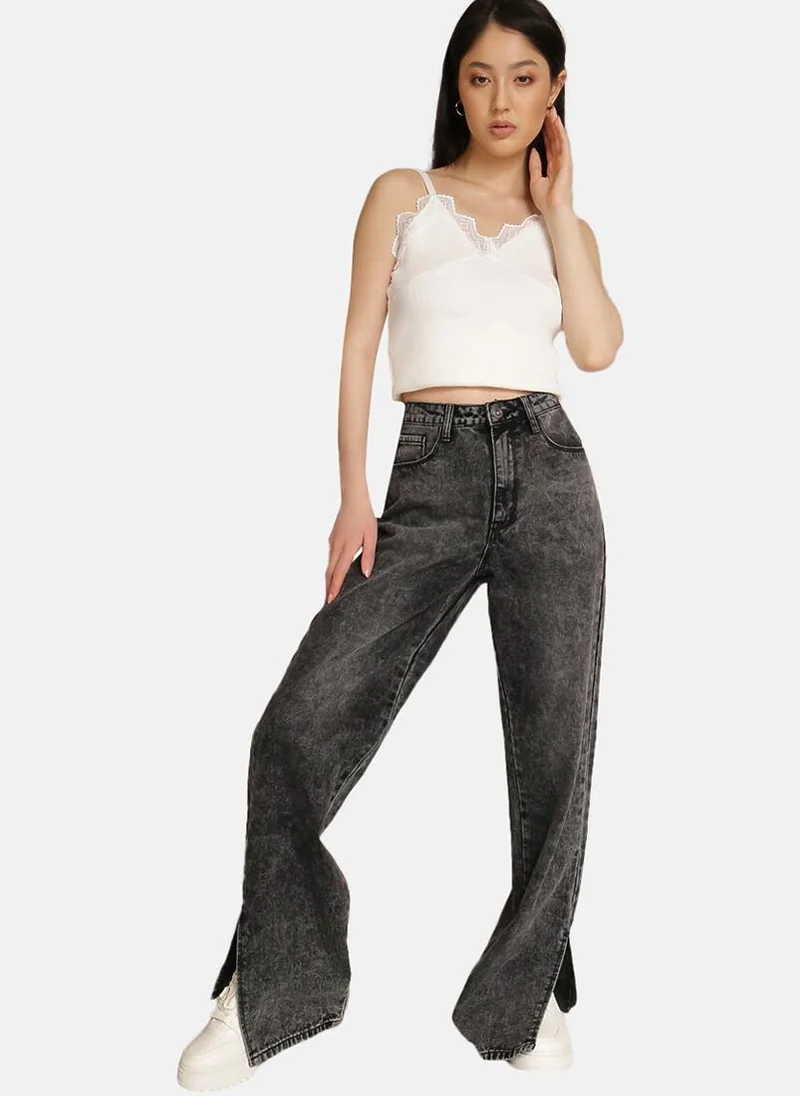 YUNIQEE Black Wide Leg Clean Look High-Rise Jeans