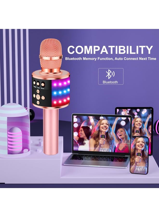 BONAOK ميكروفون كاريوكي بلوتوث لاسلكي مع أضواء LED قابلة للتحكم مكبر صوت كاريوكي محمول لعيد الميلاد عيد الميلاد حفلة منزلية لأجهزة Android/iPhone/PC أو جميع الهواتف الذكية (Q78ذهب وردي) - Image 3