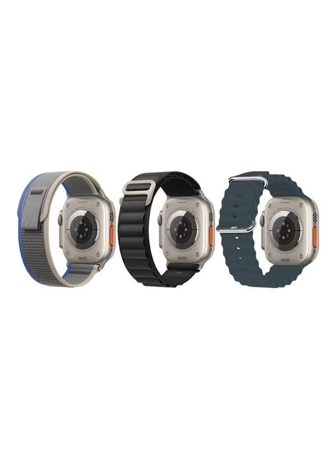 فيسوس 3 عبوات لشريط ساعة Apple مقاس 49 مم 45 مم 44 مم 42 مم شريط حلقة Alpine ، حزام Trail ، حزام Ocean متوافق مع Apple Watch Ultra / 8/7 / SE / 6/5/4/3/2/1 أزرق ليلي / أسود / رمادي غامق