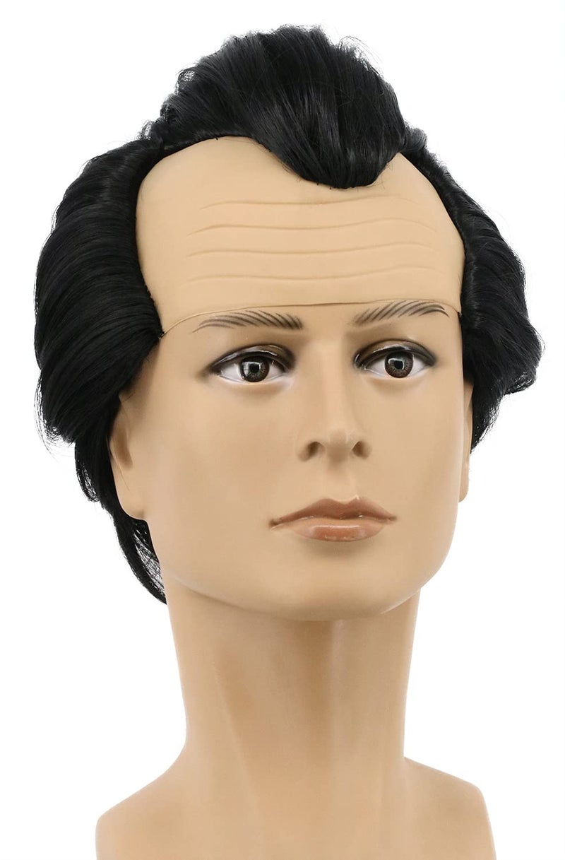 yuehong Mens Short Black Bald Wig Receding Hairline Wig Heat Resistant Synthetic Fibers Soft Durable Breathable Anime Cosplay Costume