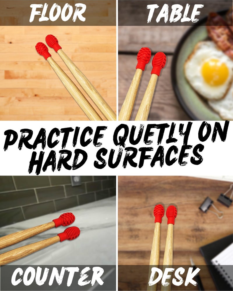Powered By Rock Drumstick Dampeners for Silencing Drumming Practice - Replace Your Drum Practice Pad - Silicone Drumstick Tips Mute Clacking Sound from Sticks on Solid Surfaces - 4 Pack - Image 3
