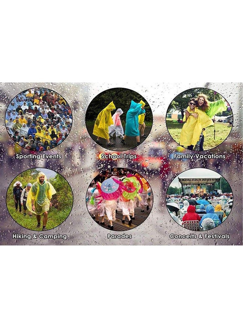 معاطف المطر للبالغين قابلة لإعادة الاستخدام، قطعتان من معاطف المطر للطوارئ للنساء والرجال مع غطاء للرأس ورباط سحب
