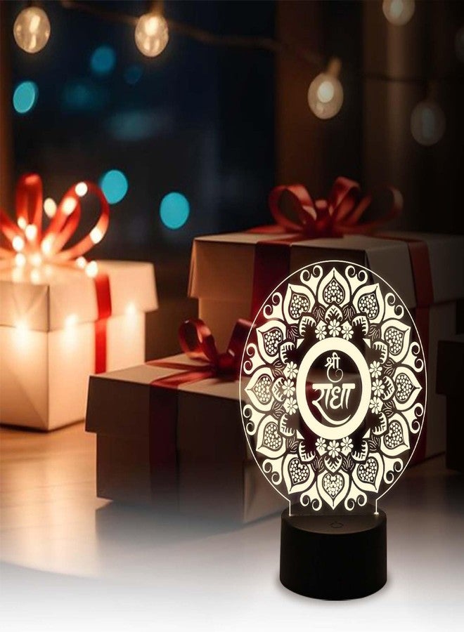 GIFTMEBAZAR مصباح ليلي ثلاثي الأبعاد بتصميم شري رادها من جيفت مي بازار، بإضاءة بيضاء دافئة وزر تشغيل/إيقاف يعمل باللمس | يعمل بمنفذ USB | إضاءة ديكور للمنزل والمكتب | هدية مباركة | هدية عيد ميلاد لشخص عزيز - Image 3