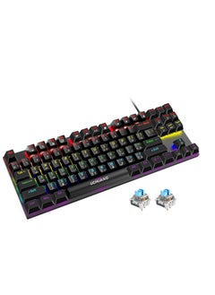 UCHUANG English Arabic Mechanical Gaming Keyboard with RGB LED Rainbow Backlit,Hot Swappable,Quick Response USB Wired Waterproof 87 Keys Keyboard for Windows/MacOS/Android PC Gamers - Black(Blue Switch)  - Image 1