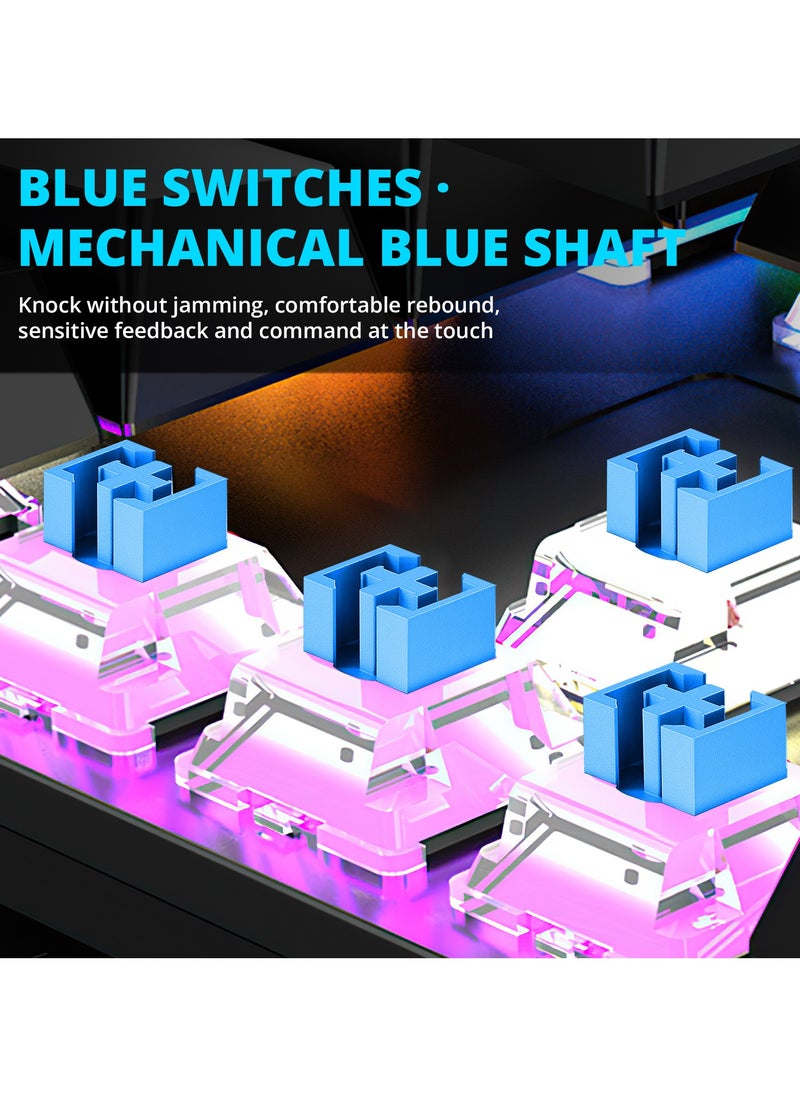 UCHUANG - English Arabic Mechanical Gaming Keyboard with RGB LED Rainbow Backlit,Hot Swappable,Quick Response USB Wired Waterproof 87 Keys Keyboard for Windows/MacOS/Android PC Gamers - Black(Blue Switch) - Image 1