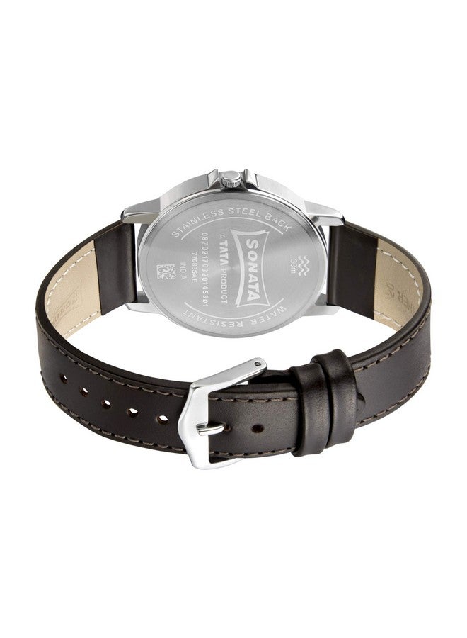 سوناتا ساعة سوناتا كوارتز أنالوج بمينا رمادية وسوار جلدي للرجال - NS77083SL06W - Image 4