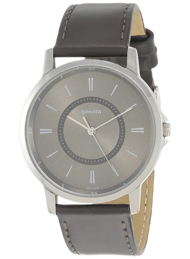 سوناتا ساعة سوناتا كوارتز أنالوج بمينا رمادية وسوار جلدي للرجال - NS77083SL06W - Image 1