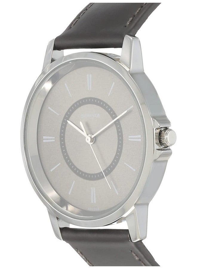 سوناتا ساعة سوناتا كوارتز أنالوج بمينا رمادية وسوار جلدي للرجال - NS77083SL06W - Image 2