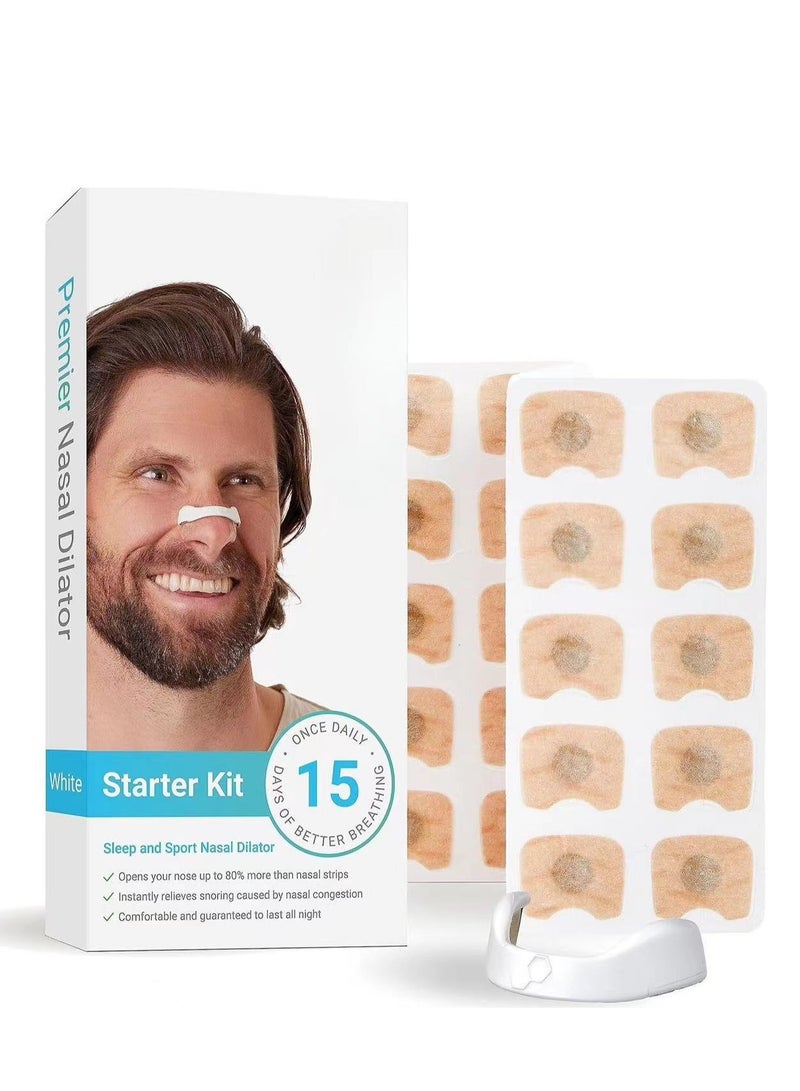 MJZ 15 Count Intake Breathing Nasal, Nasal Strip Starter Kit, Boost Oxygen Intake, Reduce Snoring, Improve Sleep Quality, Sweat Resistant, Skin Safe Nasal Strips, Extra Strength Snoring Solution, White  - Image 1
