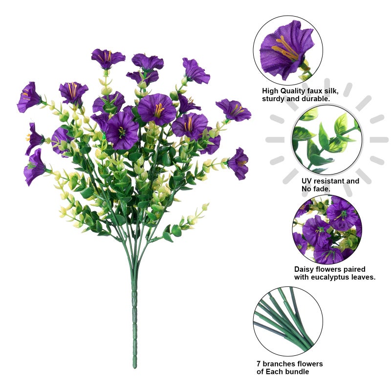 Ivydale Artificial Fake Outdoor Outside Plants Flowers for Spring Summer Decoration  12 Bundles Faux Silk UV Resistant Look Real Morning Glory Purple for Porch Home Planter Garden Yard - Image 4