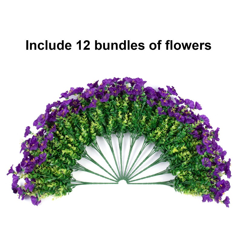Ivydale Artificial Fake Outdoor Outside Plants Flowers for Spring Summer Decoration  12 Bundles Faux Silk UV Resistant Look Real Morning Glory Purple for Porch Home Planter Garden Yard - Image 2