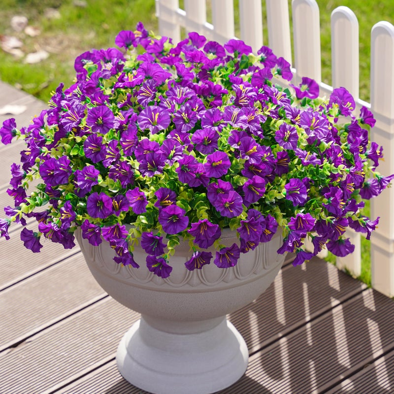 Ivydale Artificial Fake Outdoor Outside Plants Flowers for Spring Summer Decoration  12 Bundles Faux Silk UV Resistant Look Real Morning Glory Purple for Porch Home Planter Garden Yard - Image 5