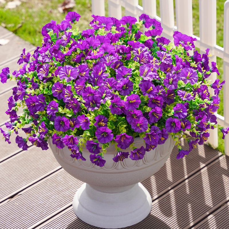 Ivydale Artificial Fake Outdoor Outside Plants Flowers for Spring Summer Decoration  12 Bundles Faux Silk UV Resistant Look Real Morning Glory Purple for Porch Home Planter Garden Yard - Image 1