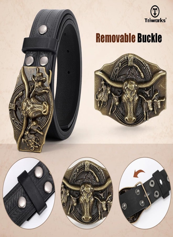 TRIWORKS Western Cowboy Leather Belt for Men Women Cowgirl Western Country Belt Mens Buckle Belt for Jeans - Image 2