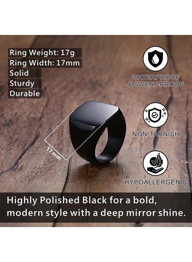 enhong Mens Rings Stainless Steel Square Signet Rings for Men,Black Pinky Thumb Ring for Dad Father Jewelry Gift for Him,Men's Ring for Biker Size 15 - Image 2