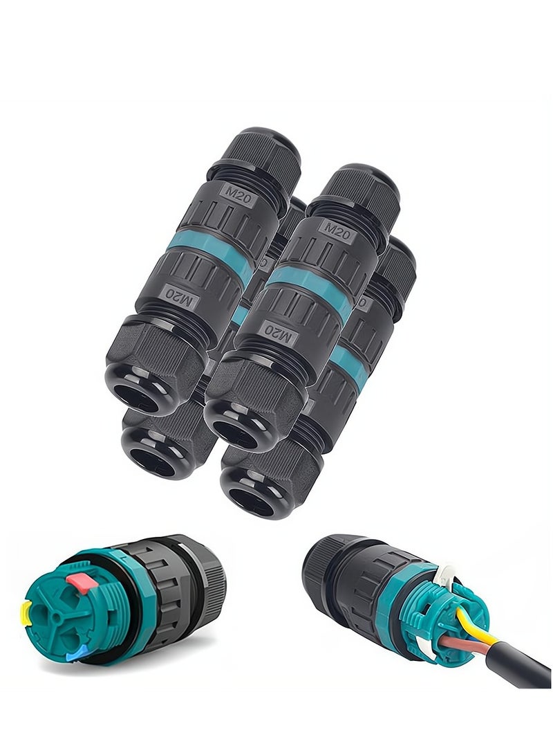 KASTWAVE Screw Free Outdoor Cable Connector, Waterproof Junction Box Screwless Cable Connector with Quick Installation, External Sleeve Coupler for Wire Diameter 9 - 12 mm, 3 Pole, Black, 4 Pack - Image 1