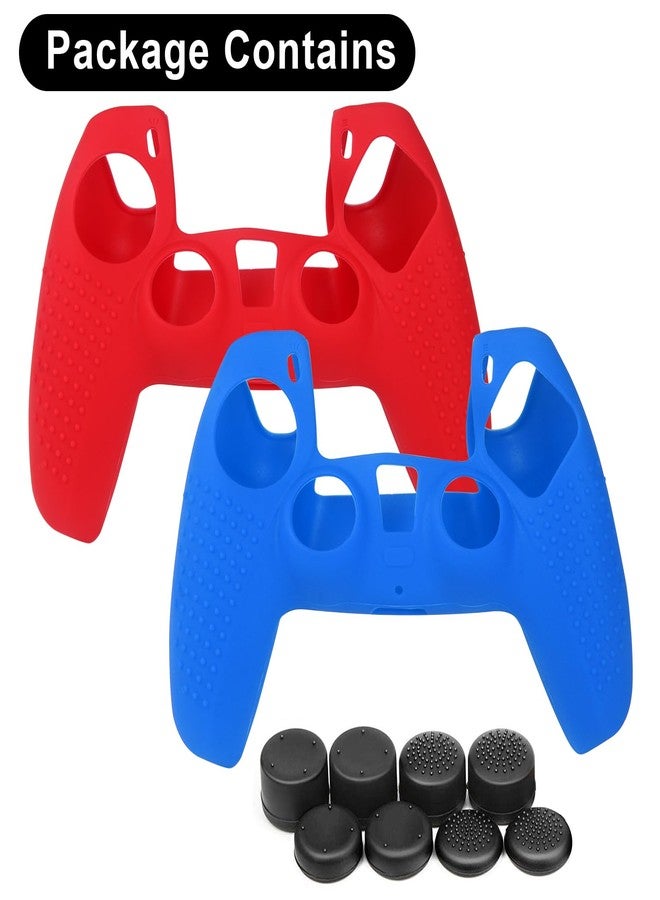 GameXcel Silicone Controller Covers Compatible with PS4 Controller - 2 Pack of Anti-Slip Protector Controller Skin Case- with 4 Pairs Thumb Grips - Red & Blue - Image 3