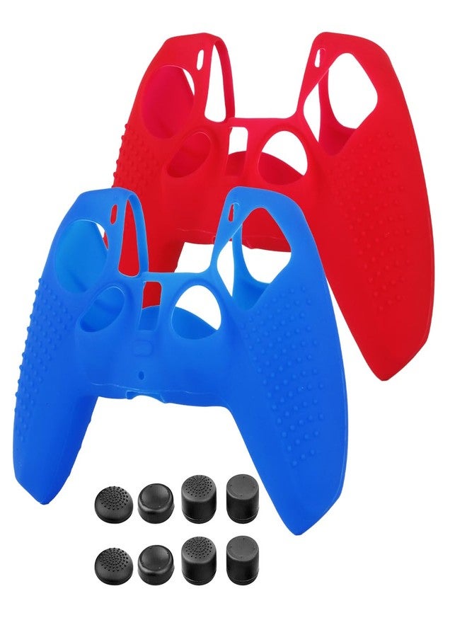 GameXcel Silicone Controller Covers Compatible with PS4 Controller - 2 Pack of Anti-Slip Protector Controller Skin Case- with 4 Pairs Thumb Grips - Red & Blue - Image 2