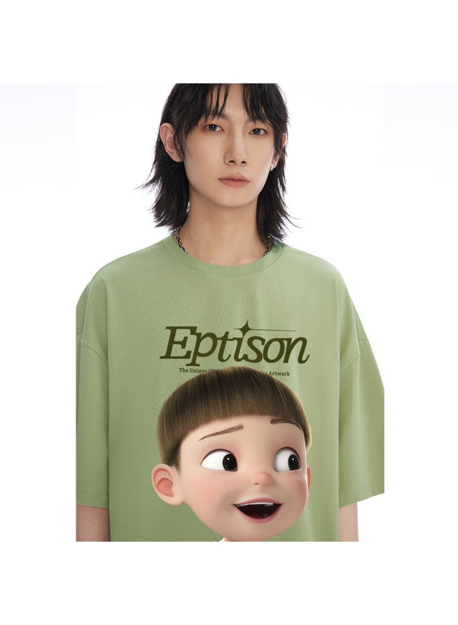 EPTISON Men's Printed National Style Short Sleeve T-shirt - Loose Round Neck 230gsm Heavyweight Unisex Couple Tee - Image 4