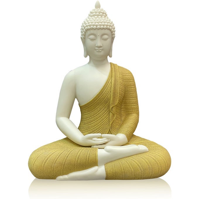12 INCH CERAMIC BUDDHA STATUES FOR HOME DECOR SMALL BUDDHA DECORATION STATUE INDOOR OUTDOOR YELLOW