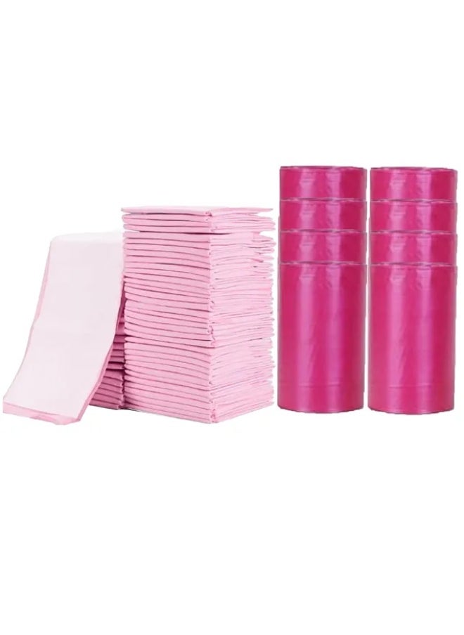 Cute 'n' Cuddle Cute 'n' Cuddle – 90 Pcs Disposable Changing Mat Pink (60×45 cm) with 90 Red Scented Diaper Bags – Soft, Hygienic & Leak-Proof  - Image 1
