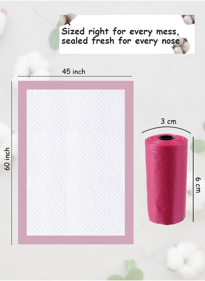 Cute 'n' Cuddle Cute 'n' Cuddle – 90 Pcs Disposable Changing Mat Pink (60×45 cm) with 90 Red Scented Diaper Bags – Soft, Hygienic & Leak-Proof  - Image 2