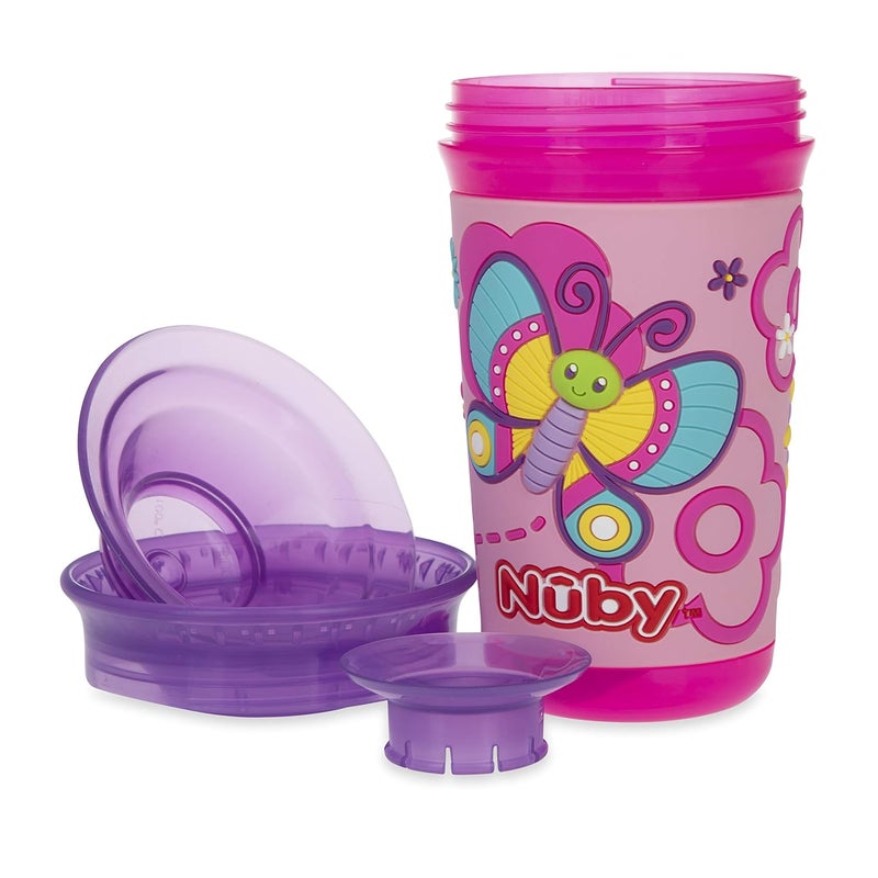 Nuby 360 Degree Easy Sip 3D Grip Wonder Cup with Printed Silicone Sleeve Purple Butterfly 10 Oz - Image 5