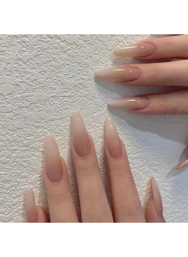 مجموعة أظافر صناعية مكونة من 24 قطعة مع ملصقات جل لاصقة ومبرد أظافر، بتصميم لوزي الشكل وأظافر لاصقة بلون بارد وتصميم ثلاثي الأبعاد على شكل قطرة ماء وقشرة صدفية (لون بيج). - Image 2