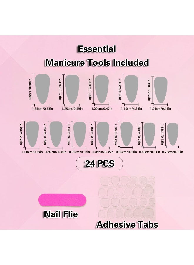 مجموعة أظافر صناعية مكونة من 24 قطعة مع ملصقات جل لاصقة ومبرد أظافر، بتصميم لوزي الشكل وأظافر لاصقة بلون بارد وتصميم ثلاثي الأبعاد على شكل قطرة ماء وقشرة صدفية (لون بيج). - Image 3