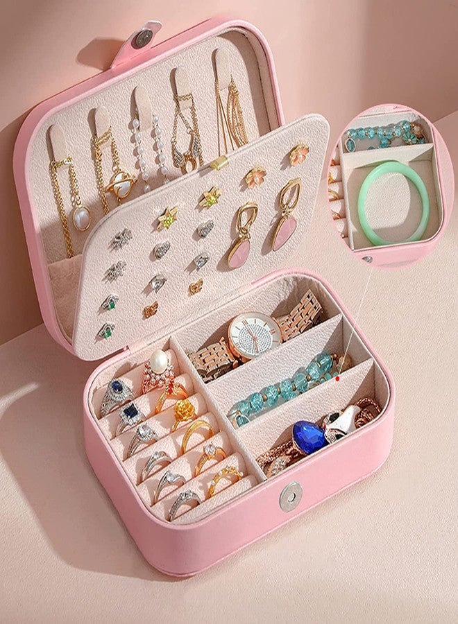 OMKRUSH Jewelry Box, PU Leather Small Portable Travel Case, 2 Layers Organizer Display Storage Holder Boxes for Rings, Earrings, Necklaces, Bracelets. - Image 2