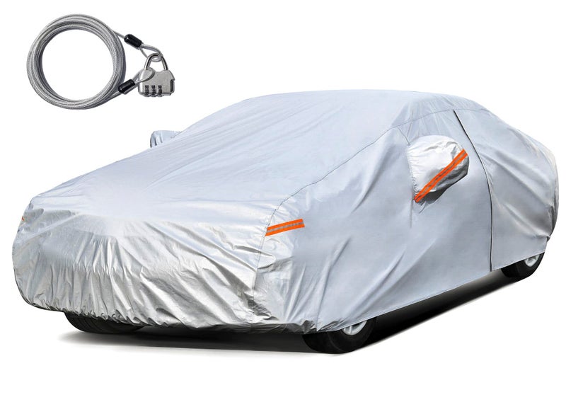 Kayme Car Cover Waterproof All Weather with Lock and Zipper Sun Uv Rain Protection Outdoor Fit Sedan Up to 175 Inch H1