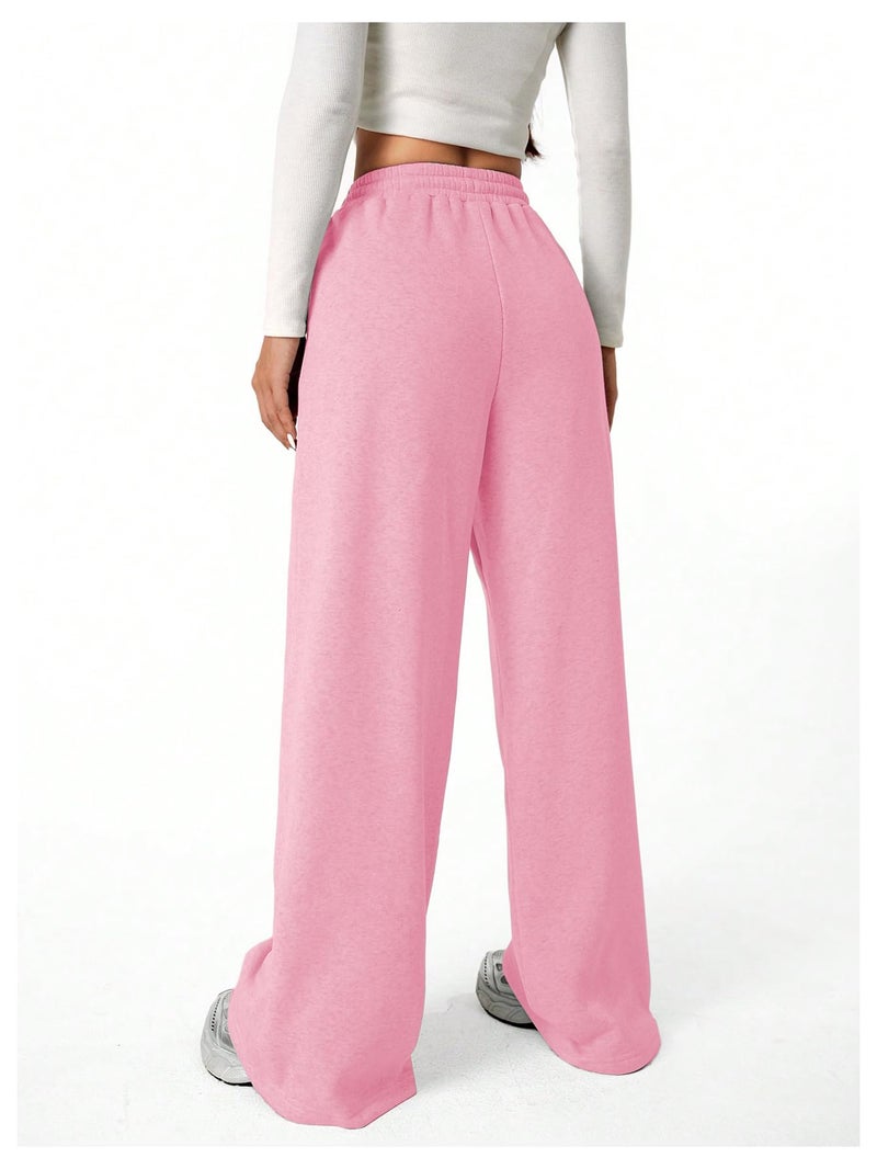 Verdusa Girl's Bowknot Baggy Sweatpants Lightweight Straight Leg Athletic Pants with Pockets Pink 12 Years - Image 2