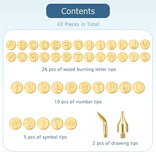 Lothee 43 Pcs Wood Burning Tips Kit, Wood Burning Letters Numbers Alphabet Stamps Stencils Templates for Embossing Branding Crafts Personalization Tools Gift for Dad(Alphanumeric) - Image 3