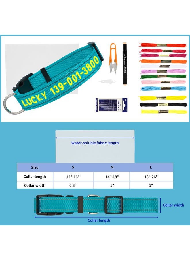 VCZONE Personalized Embroidered Dog Collar - Custom Hand-Stitched Name & Number, Reflective Adjustable Pet Collar for Small/Medium/Large Dogs & Cats, Durable Nylon with Steel D-Ring (Teal, Medium) - Image 4