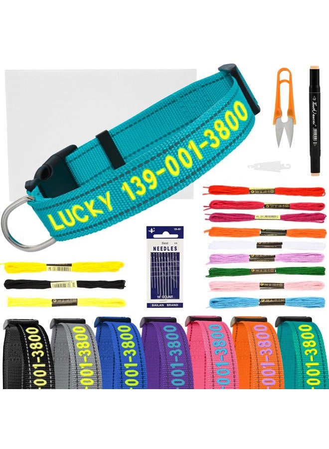 VCZONE Personalized Embroidered Dog Collar - Custom Hand-Stitched Name & Number, Reflective Adjustable Pet Collar for Small/Medium/Large Dogs & Cats, Durable Nylon with Steel D-Ring (Teal, Medium) - Image 1