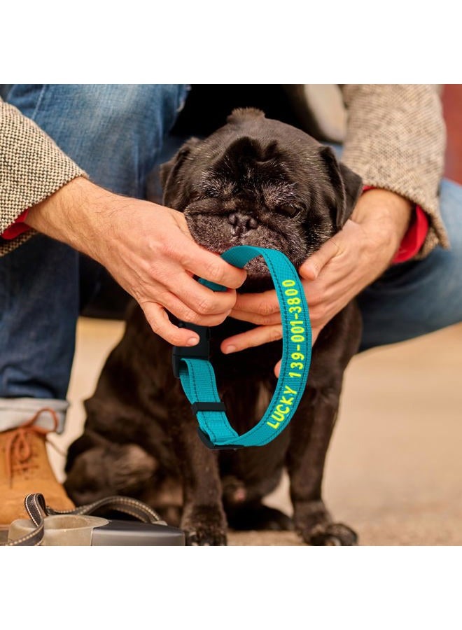 VCZONE Personalized Embroidered Dog Collar - Custom Hand-Stitched Name & Number, Reflective Adjustable Pet Collar for Small/Medium/Large Dogs & Cats, Durable Nylon with Steel D-Ring (Teal, Medium) - Image 2