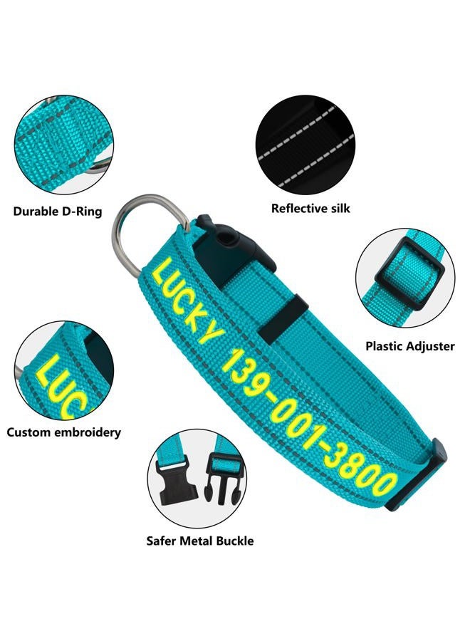 VCZONE Personalized Embroidered Dog Collar - Custom Hand-Stitched Name & Number, Reflective Adjustable Pet Collar for Small/Medium/Large Dogs & Cats, Durable Nylon with Steel D-Ring (Teal, Medium) - Image 3
