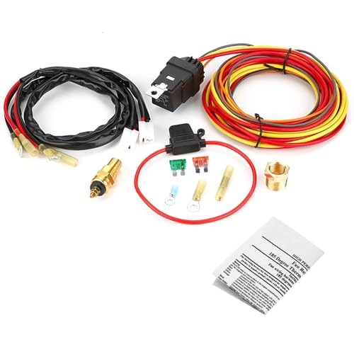 DSkoiph Electric Cooling Fan Wire Harness Kit 185 Degree On 165 Thermostat Switch 40/50 AMP Relay - Image 1
