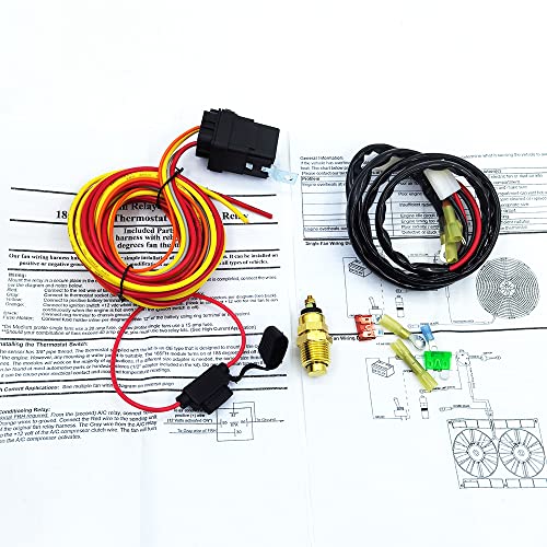 DSkoiph Electric Cooling Fan Wire Harness Kit 185 Degree On 165 Thermostat Switch 40/50 AMP Relay - Image 4