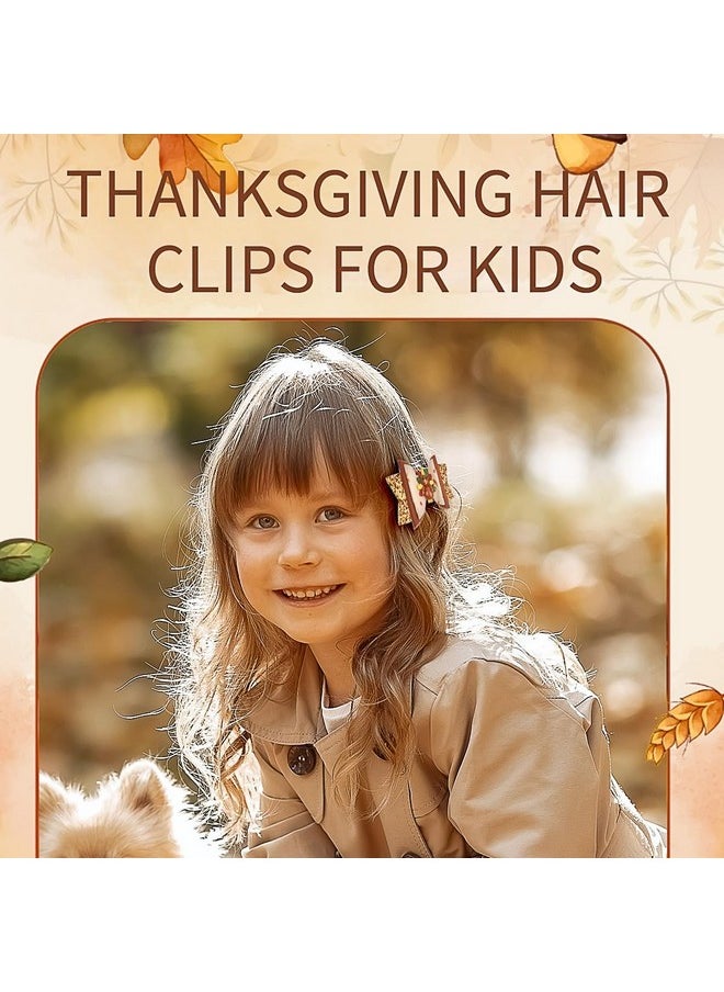 XIELIME - Thanksgiving Hair Bow Clips For Girls 2 Pcs Fall Turkey Glitter Hair Bows Autumn Grosgrain Ribbon Bow Hair Clips Cute Hair Accessories Hairpin For Toddler Kids Festival Party Favor Gift - Image 1